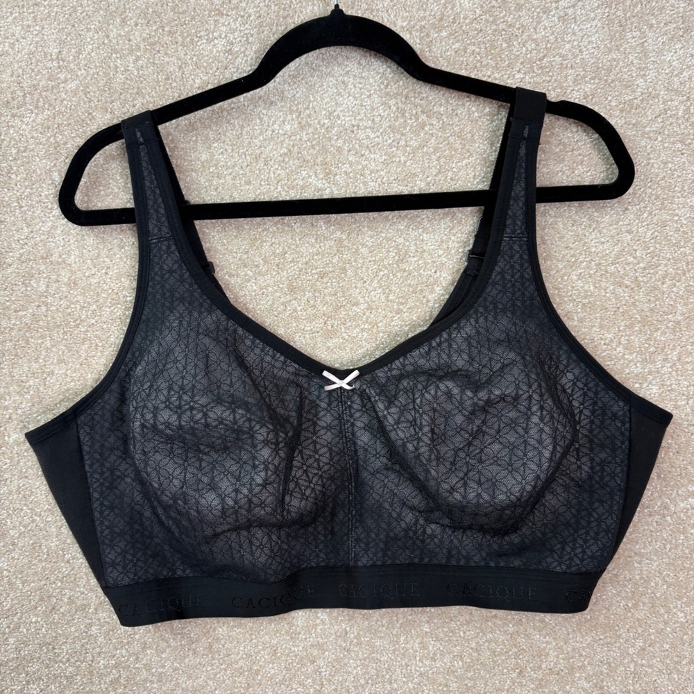 CACIQUE Bra Womens 44F Black Unlined Full Coverage No-Wire Lace Wireless Comfort